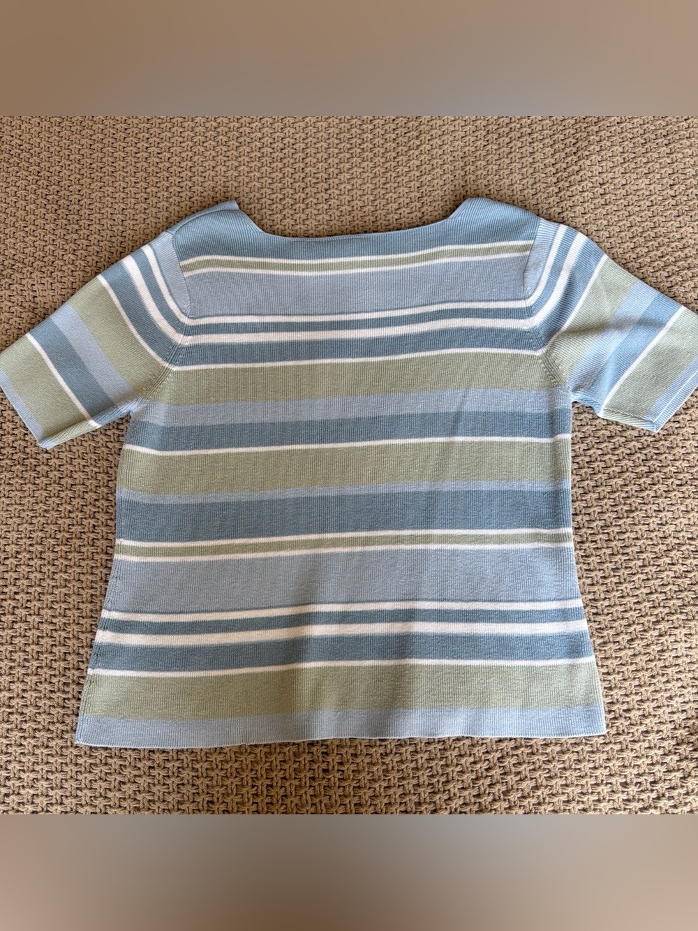 Vintage 90s Blue & Green Striped Tee - Picture 2 of 5